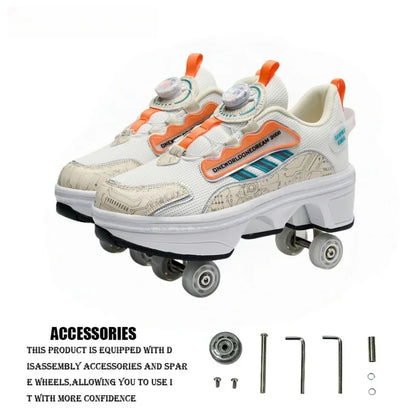High Top 4 Wheel Roller Skate Shoes Automatic Retractable Dual-purpose Skating Sneakers for Boys Girls Kids & Youth