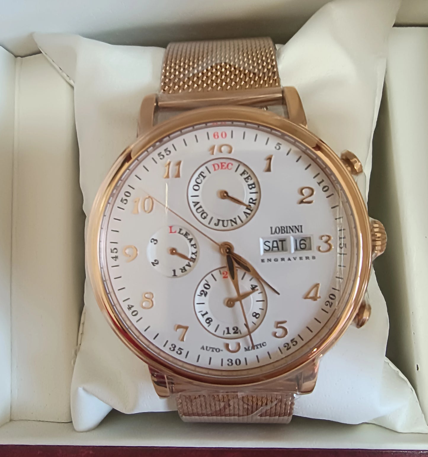 Reloj de lujo suizo LOBINNI para hombre, mecánico automático con calendario perpetuo, cristal de zafiro y multifunción L13019-8