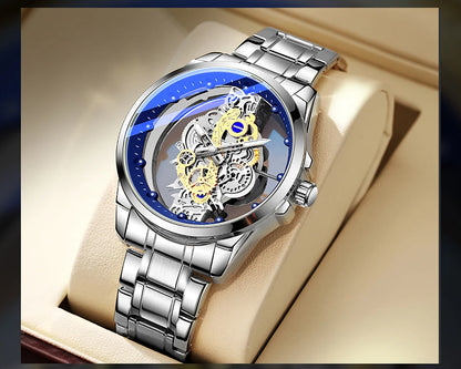 TPW Men’s Luxury Black & Gold Skeleton Quartz Watch Fashion Wristwatch
