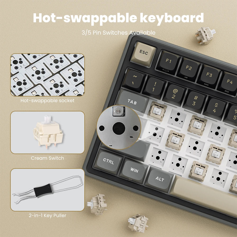 Teclado mecánico con cable RK ROYAL KLUDGE R98Pro Gasket, 98 teclas, RGB, hot-swappable, botón desmontable para gamers, keycaps PBT