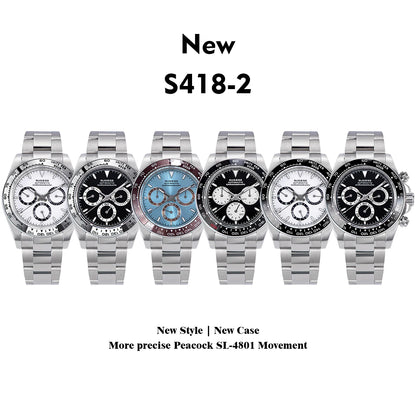 Sugess Panda Chronograph Movement Automatic Mechanical Chronograph Wristwatch Waterproof Diving Men Watches Ceramic Bezel Tona