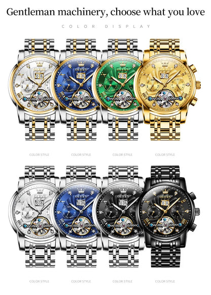 OLEVS 9910 Mens Watch Original Luxury Tourbillon Automatic Mechanical Watche Waterproof Luminous  Day-Date Watch With Box Reloj