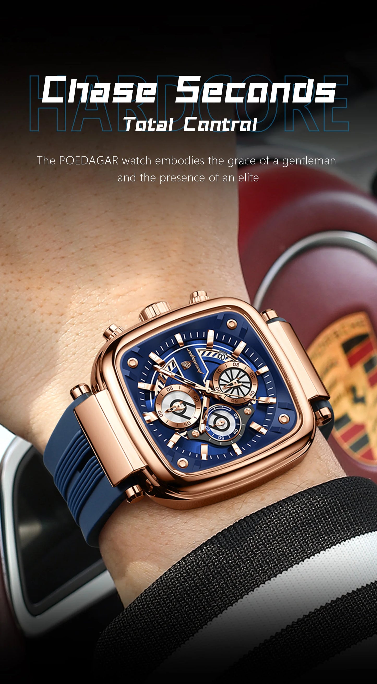 POEDAGAR Square Sport Man Wristwatch Date Waterproof Luminous Chronograph Watch For Men Silicone Strap Men's Quartz Watches Male