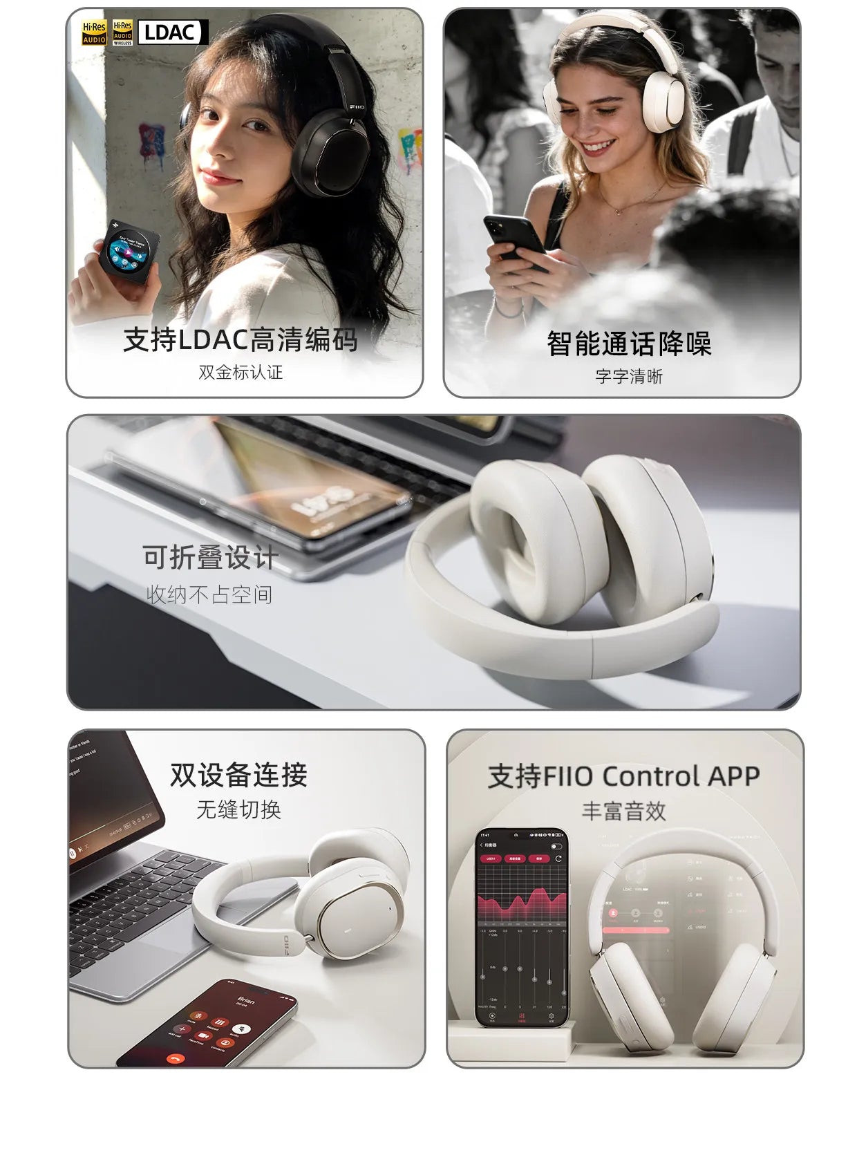 Auscultadores Over-Ear FiiO EH13 Wireless Bluetooth ANC – Headset Gaming HiFi LDAC com Cancelamento de Ruído, Graves Profundos e Longa Autonomia de Bateria