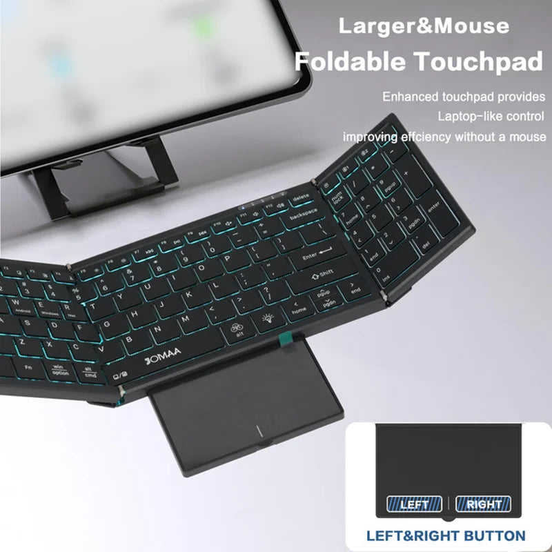 Teclado plegable Jomaa retroiluminado de tamaño completo Bluetooth+USB inalámbrico con panel táctil y teclado numérico para portátil Windows