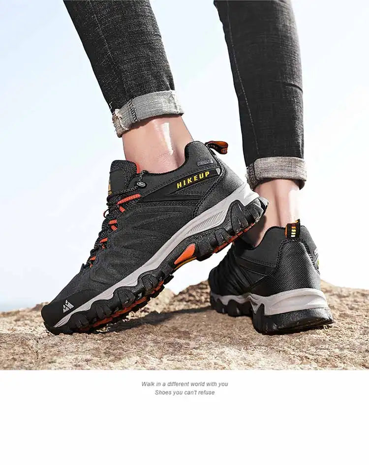 HIKEUP High-Quality Leather Hiking Shoes, Durable Outdoor Sport Men Trekking Leather Shoes, Lace-Up Climbing Hunting Sneakers