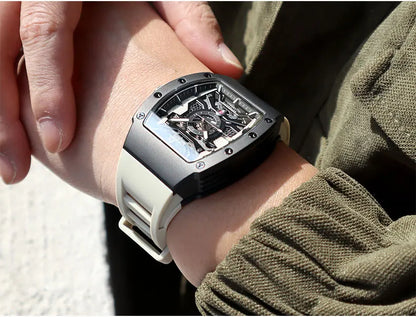MEGIR Men's Automatic Mechanical Watch with Stainless Steel Case Sillicone Strap Fashion Waterproof Luminous Wristwatch 8604
