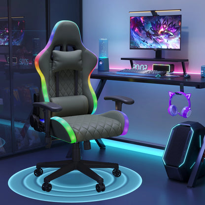 Comanlai Ergonomic Gaming Chair with RGB LED Lights, Massage Lumbar Support, Adjustable Reclining Computer Chair for Gaming & Office