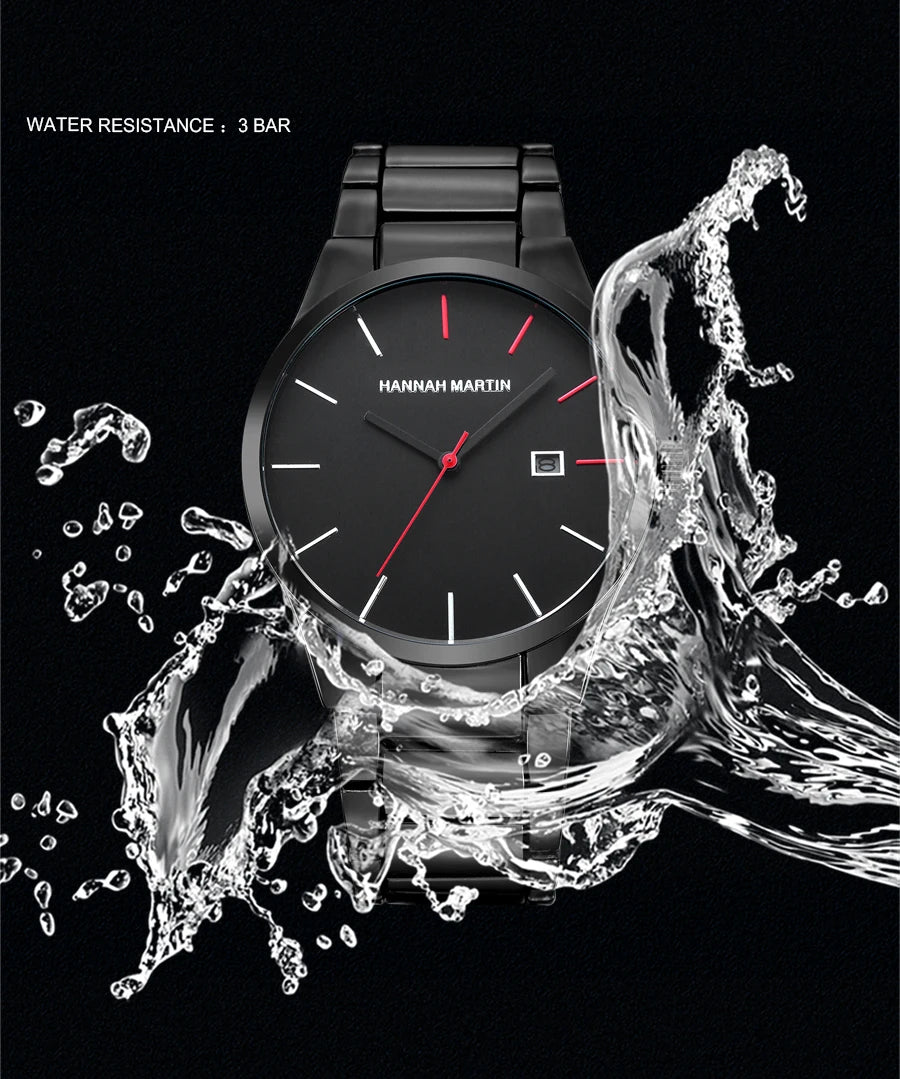 Reloj para hombre Hannah Martin, caja de acero inoxidable, mecanismo de cuarzo, esfera de 41 mm, estilo profesional, con indicador de calendario (imitación)