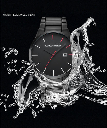 Reloj para hombre Hannah Martin, caja de acero inoxidable, mecanismo de cuarzo, esfera de 41 mm, estilo profesional, con indicador de calendario (imitación)