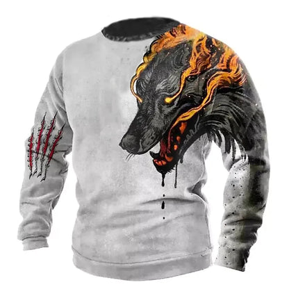 Summer Vintage T-shirt Male Long Wolf Print 3D T Shirts Tops Men's Clothing Streetwear Oversized Clothing O-neck Graphic Tees