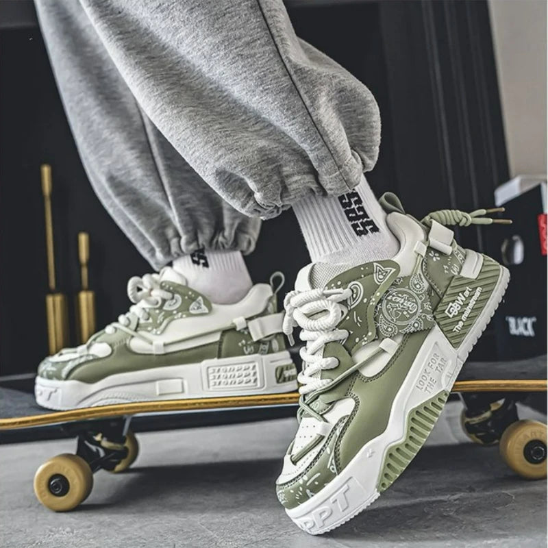 Fashion Skate Shoes Men's Sneakers Breathable Running Shoes Outdoor Mesh Casual Shoes Men's Lace-Up Vulcanized Shoes Zapatillas