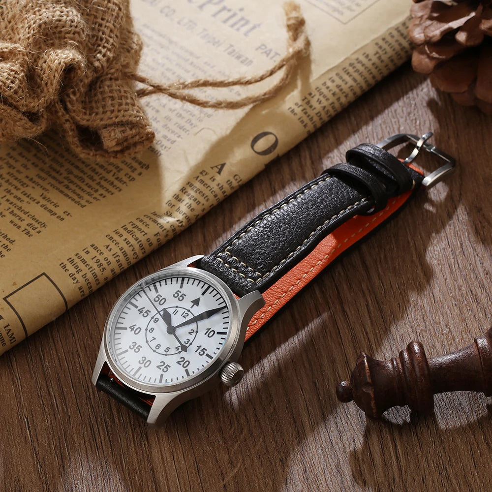 【Escapement Time】Relógio de Piloto com Movimento Automático, Mostrador Preto Tipo-B ou Tipo-A, Caixa de 40mm e Resistência à Água 100M