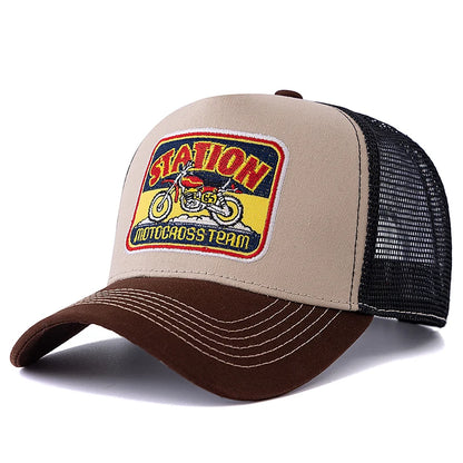 Cappellino da baseball unisex in rete, modello Trucker classico con motivo motociclistico, traspirante, estivo, in stile streetwear per uomo e donna