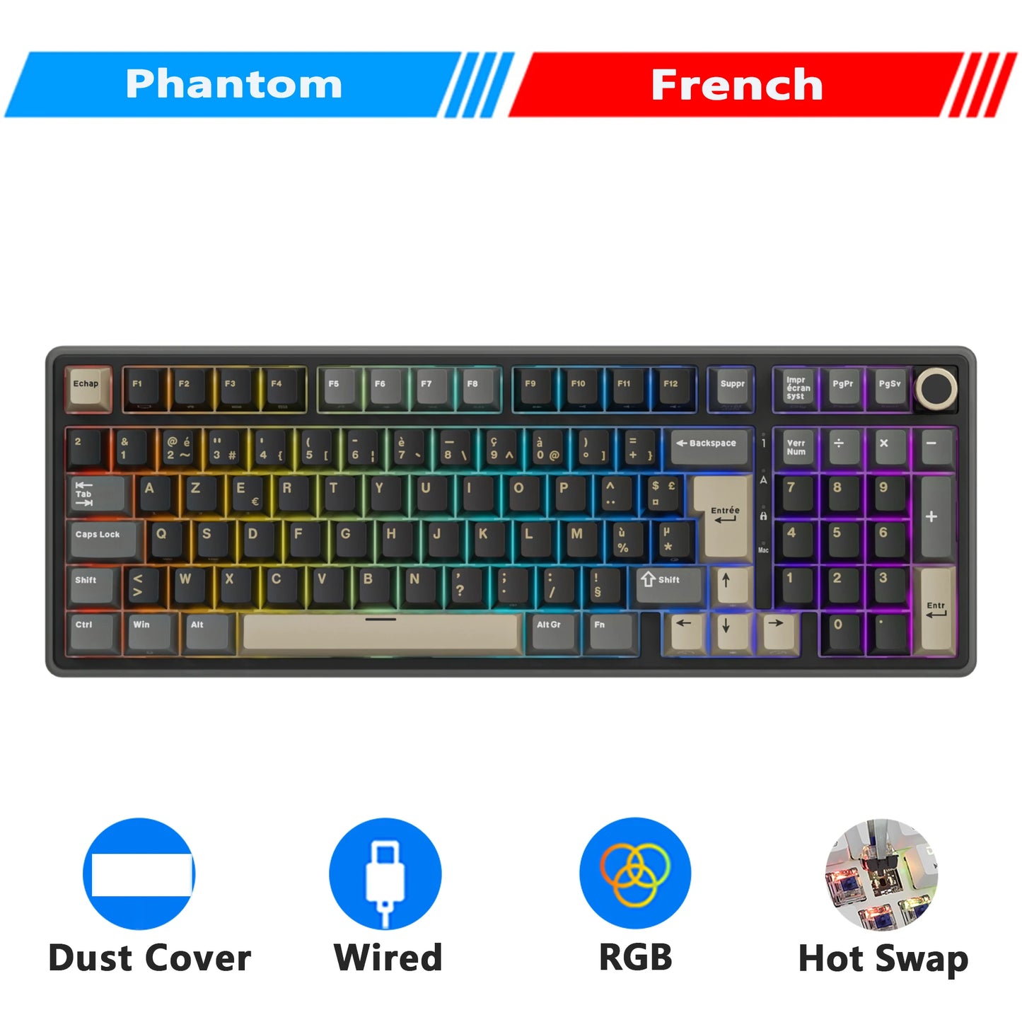 Teclado mecánico con cable RK ROYAL KLUDGE R98Pro Gasket, 98 teclas, RGB, hot-swappable, botón desmontable para gamers, keycaps PBT