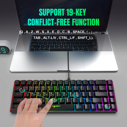 Teclado gaming coreano portátil HXSJ V200 de 68 teclas, teclado de membrana cableado para oficina con retroiluminación RGB al 65% para PC de escritorio y portátiles
