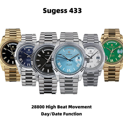 Sugess 40mm Men's Watches Automatic Date Mechanical Day Wristwatch Peacock SL3034 Movement Sapphire Waterproof Luxury Retro New