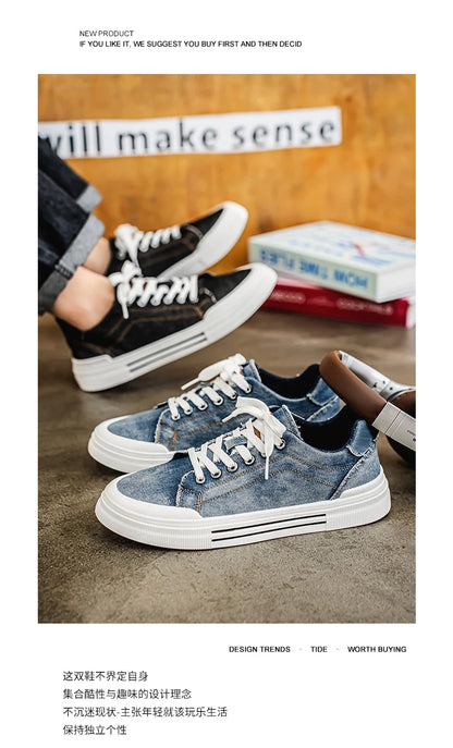 Personalized Spring and Autumn New Men's Shoes, Korean Style Fashionable Large Size Low-Top Casual Shoes, Denim Single Shoes, Versatile Sneakers