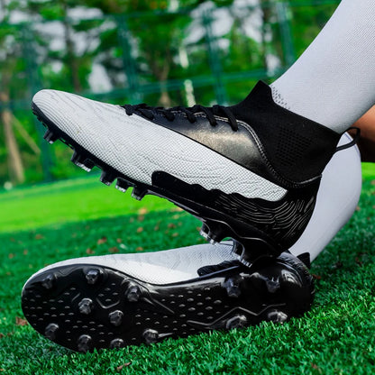 Black Men's Soccer Shoes AG/FG Cleats Training Football Boots High Ankle Sports Shoes for Men Kids Adults Sneakers Sizes 35-45