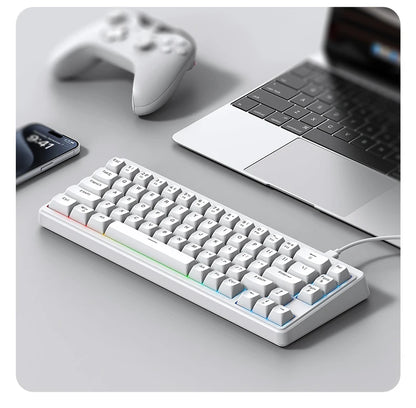 FREEWOLF M68SE Teclado mini con cable de 68 teclas, retroiluminación RGB, Type-C, diseño 68%, compacto para gaming, oficina, PC y portátil