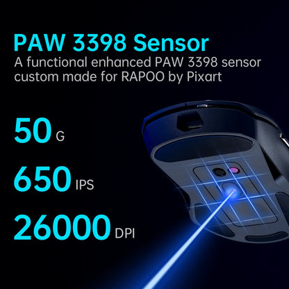 Mouse da gaming wireless Rapoo VT9PRO PAW3398 68g cablato programmabile ergonomico 26000DPI Type C ricaricabile accessorio per PC gamer