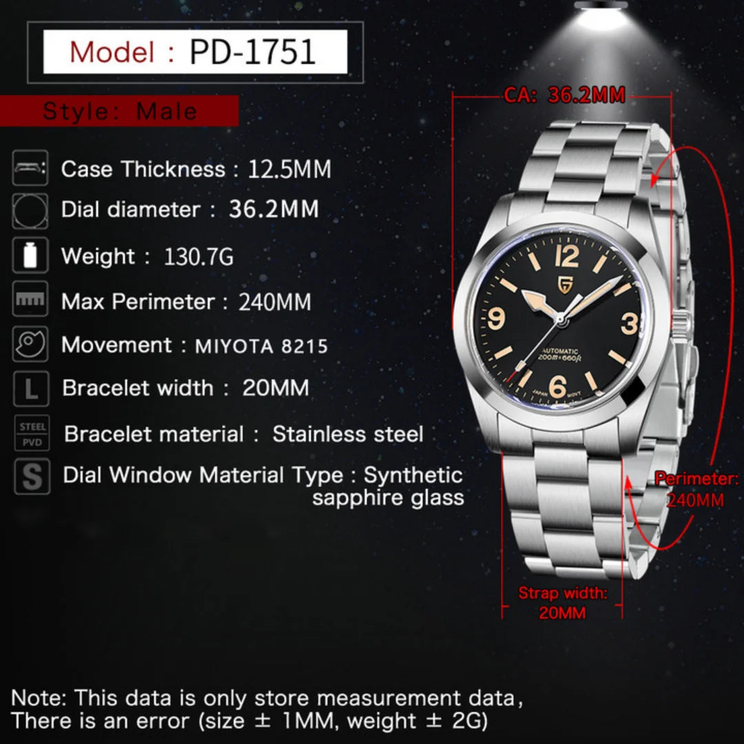 PAGANI DESIGN 2026 New 36MM Men Automatic Mechanical Watches Sapphire Stainless Steel AR Coating 20Bar Clock Watch for