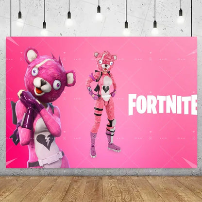 Fundo decorativo de aniversário com tema Fortnite — banner gamer Fortnite para meninos e meninas, pano de fundo para fotografia e presente para crianças