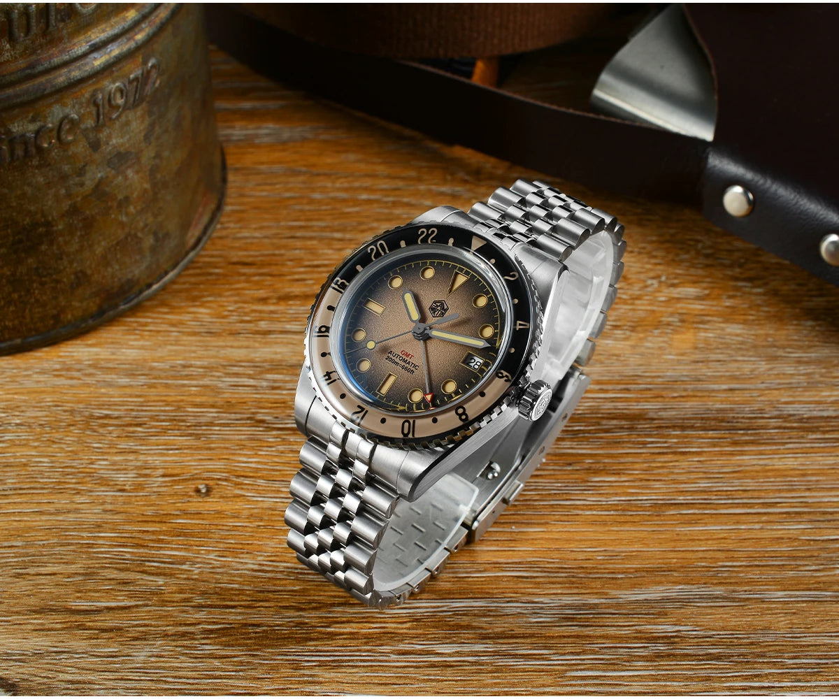 San Martin 2025 Men's Watches, Retro NH34 GMT Sandwich Dial, 40mm Bidirectional Sapphire Bezel, Luxury Sports Watch, 20Bar