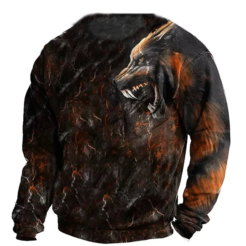 Summer Vintage T-shirt Male Long Wolf Print 3D T Shirts Tops Men's Clothing Streetwear Oversized Clothing O-neck Graphic Tees