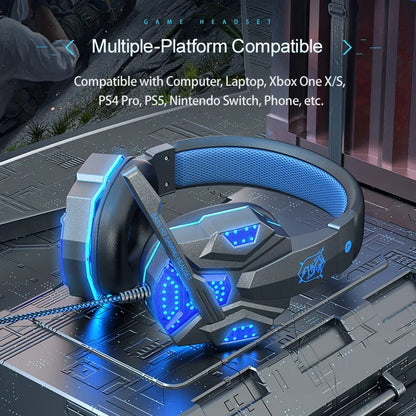 Auscultadores Gaming HOMEFISH SY830MV RGB com Microfone – Auscultadores Gaming Over-Ear com Fio para PC, PS5, Xbox e Nintendo Switch, Headset Esports Leve com Som Surround 3D