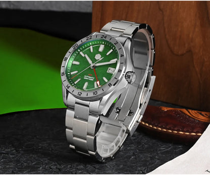 Reloj de lujo para hombre San Martin 39mm con esfera de aventurina, NH34 GMT automático mecánico, zafiro, resistente al agua, luminoso, SN0129