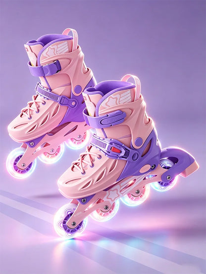 Inline Skates Boy Black Adjustable Size Pink Girl Children Sports Rollerblades High Speed New LED Light-Up Professional