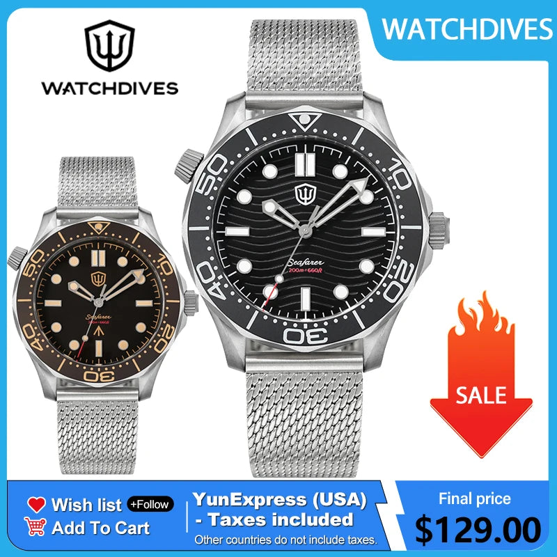 Watchdives 42mm Titanium Dive Watch NTTD VH31 Sweep Second Quartz Movement 200m Waterproof Super Luminous Men Watches