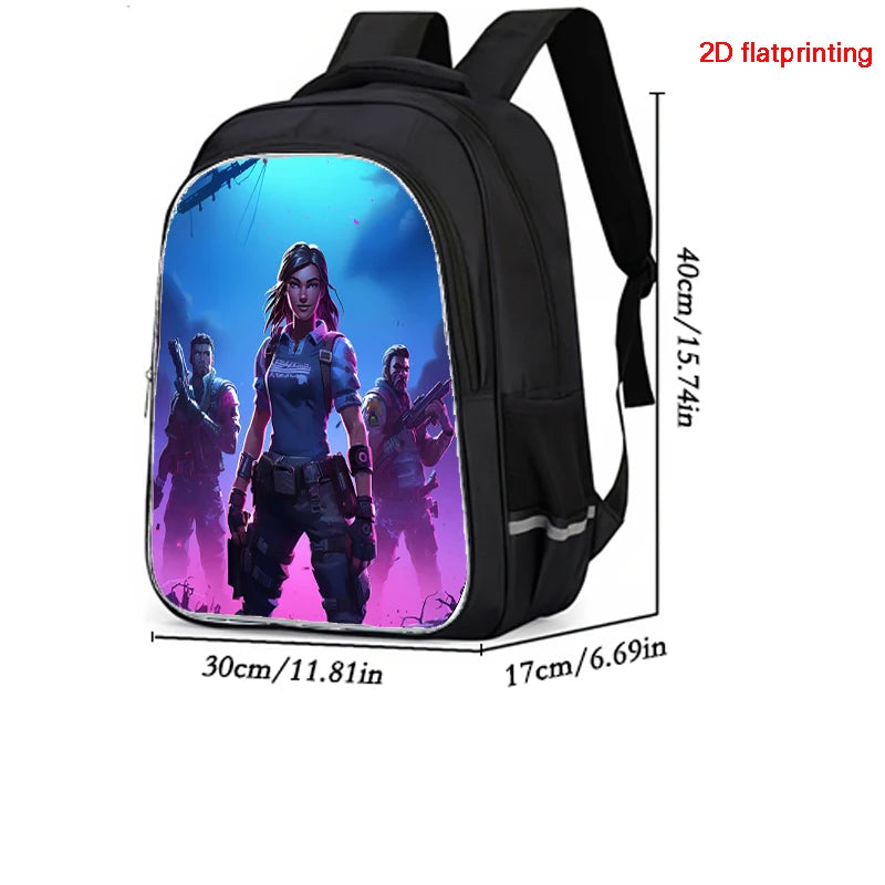 16 Inch Fortnite Cartoon Backpack Unisex for Boys and Girls with Dual Zippers Large Capacity Lightweight Student Backpack