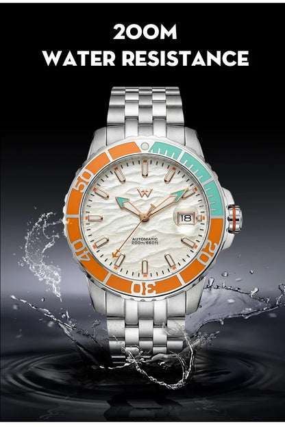 WM Watch Automatic Mechanical Watches NH35 Anti-reflective 200 Water Resistant Sapphire Crystal Welly Merck Watch WM206