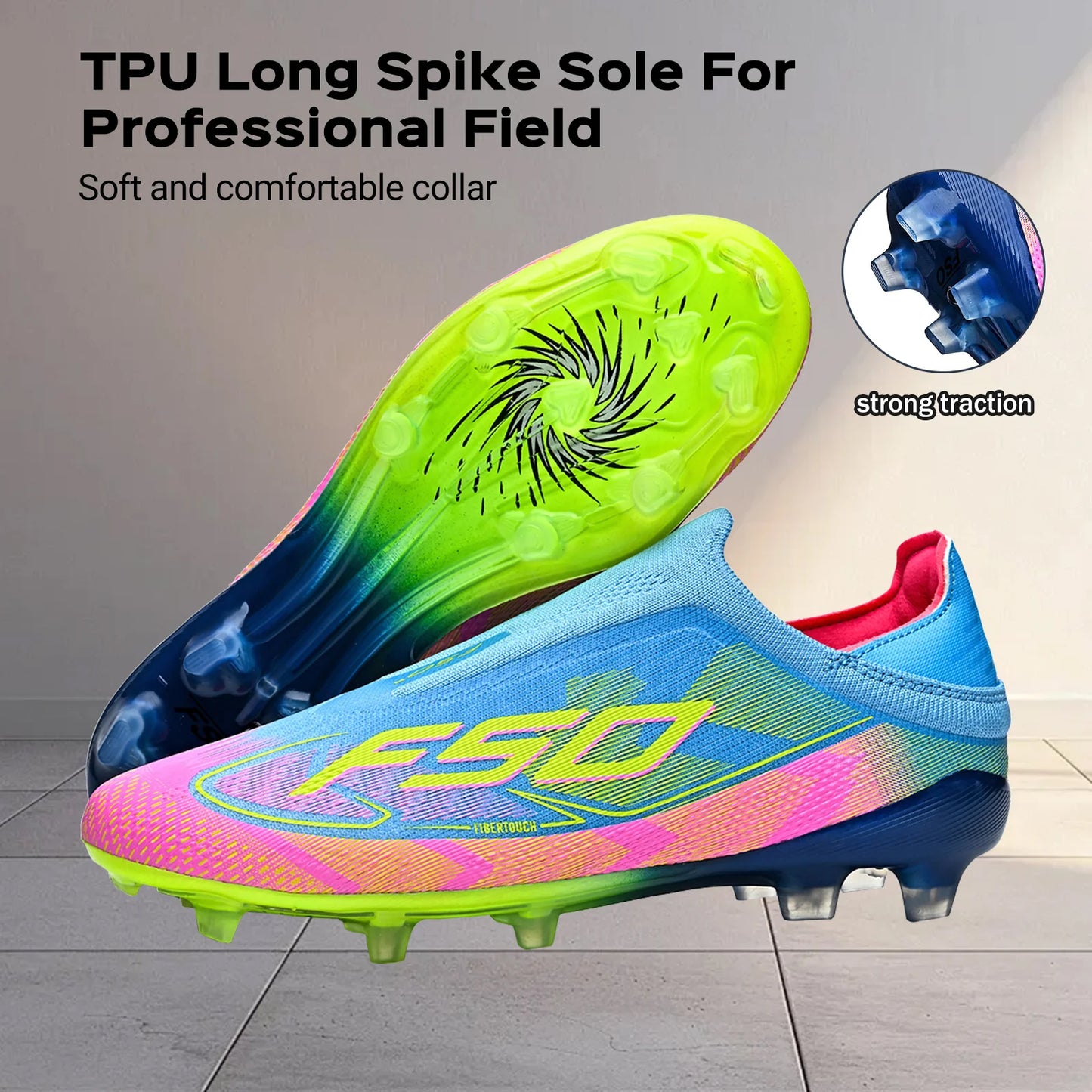 Anti-Slip AG/FG Soccer Boots, TPU Shock Absorption Sole, Durable PU Fabric Upper, Teen Boys and Girls Professional Field Sneakers