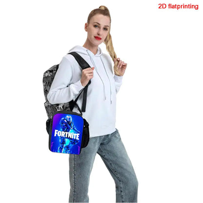 Cartoon FORTNITE Insulated Cooler Lunch Bag, Cute Portable Lightweight Picnic Bag for Boys & Girls Ages 5-10, Kids Daily Food Bag