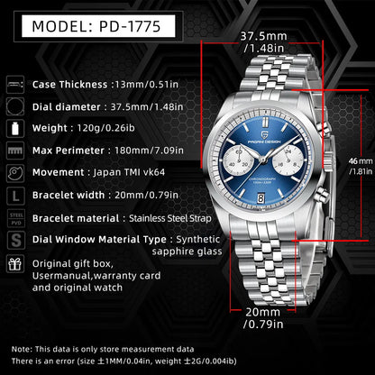 PAGANI DESIGN Pilot Men's Quartz Watches Sports Waterproof WristWatch Sapphire Automatic Watch Relogio Masculino PD1775