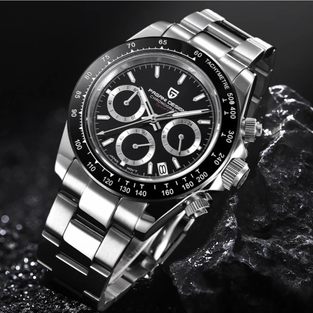 PAGANI DESIGN New Ceramic Bezel Men Quartz Wristwatches Luxurys Sapphire Glass Chronograph 100m Waterproof Stainless Watches Men