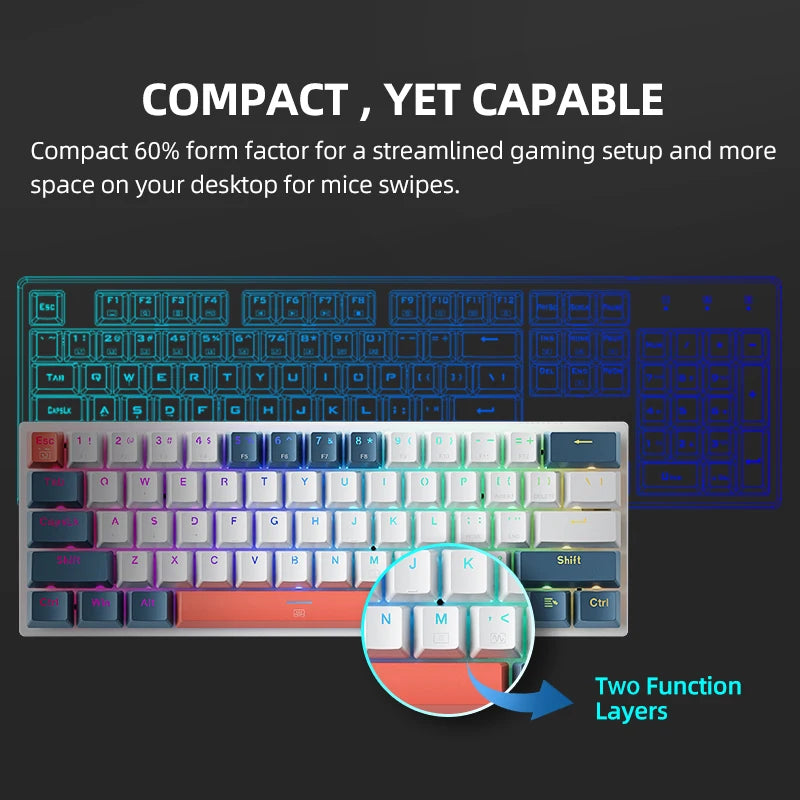 K500-B61 Machenike Mini Mechanical Keyboard 60% Form Factor 61Keys Gaming Keyboard Wired Full Key Hot-Swappable RGB Backlit