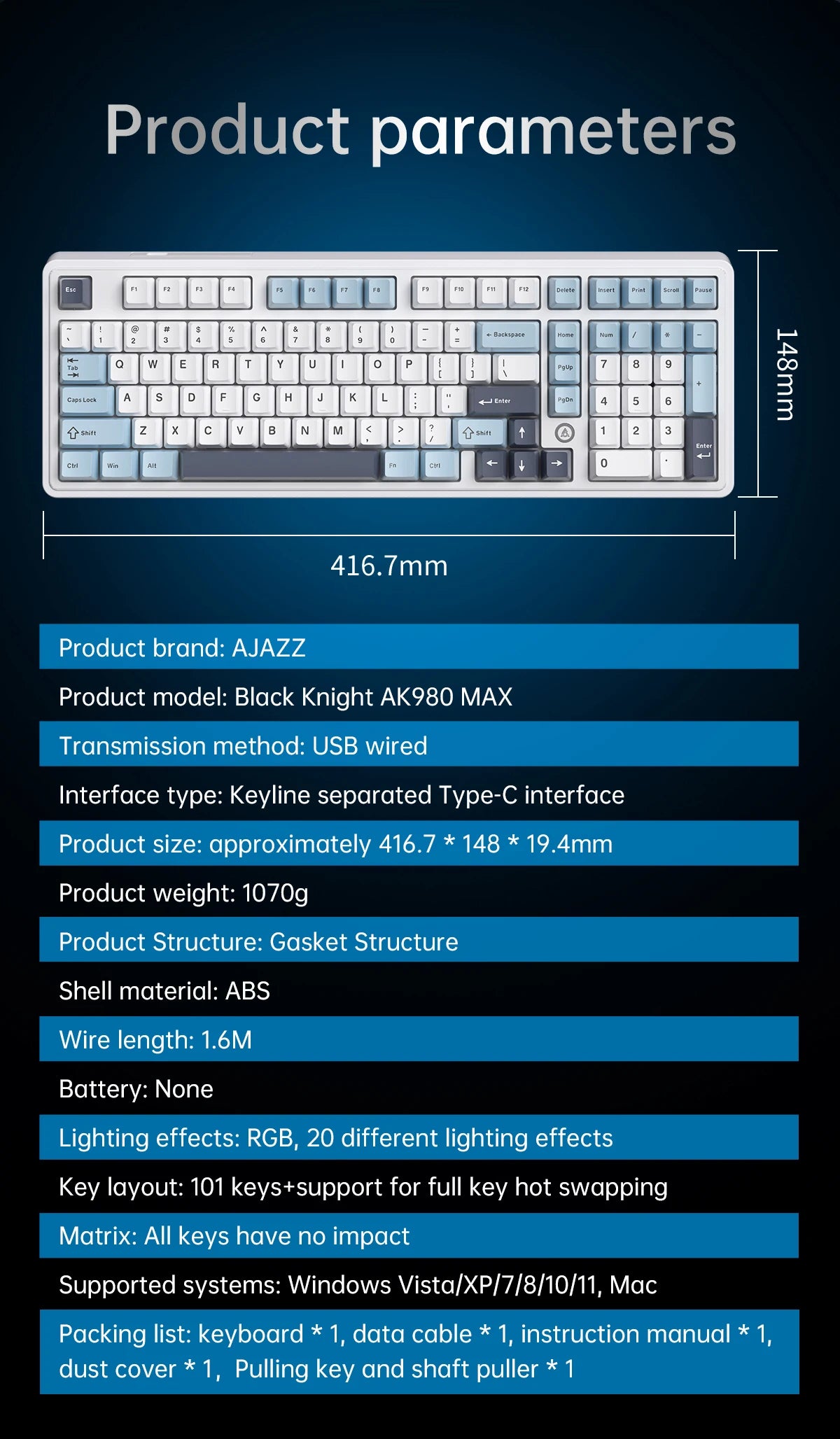 AJAZZ AK980 MAX Wired Magnetic Switch Keyboard 0.01mm 8K Mechanical Keyboards Hot Swap ARGB E-sports Games Customized Keyboard