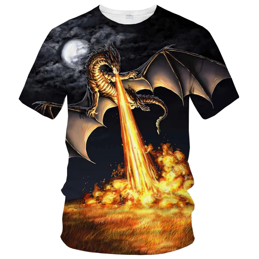 Summer fashion trend fun 3D printed dragon pattern creative casual soft and comfortable short-sleeved T-shirt