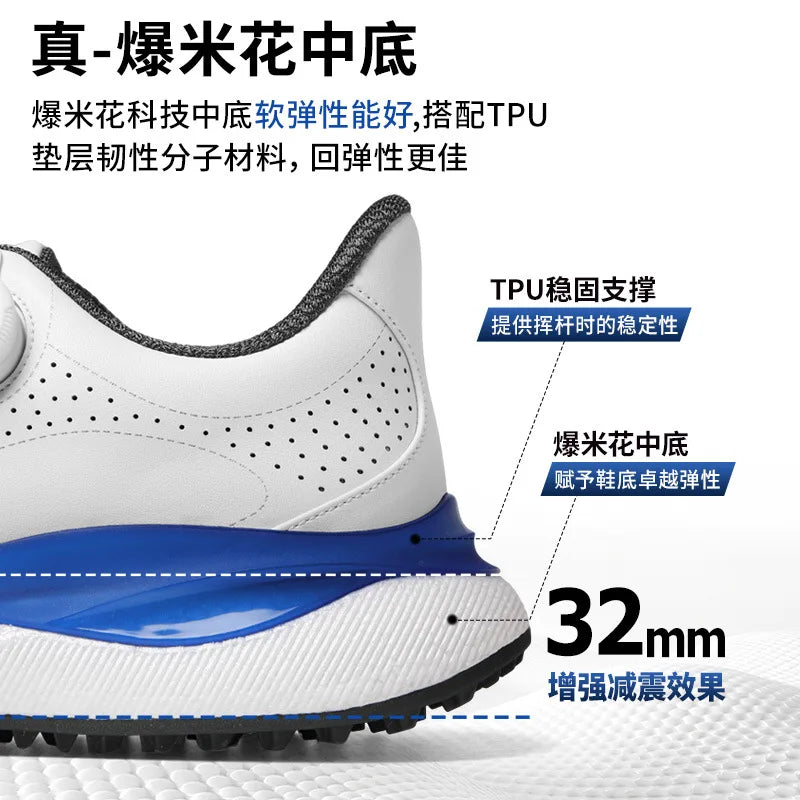 PGM Golf Men’s Sports Sneakers Super Soft Popcorn Midsole Knob Lace Anti-Slip Breathable Golf Shoes