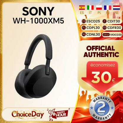 Auscultadores sem fios com cancelamento de ruído Sony WH-1000XM5 – Headset HiFi premium over-ear Bluetooth 5.2 com transdutor de 30mm, microfone e bateria de longa duração