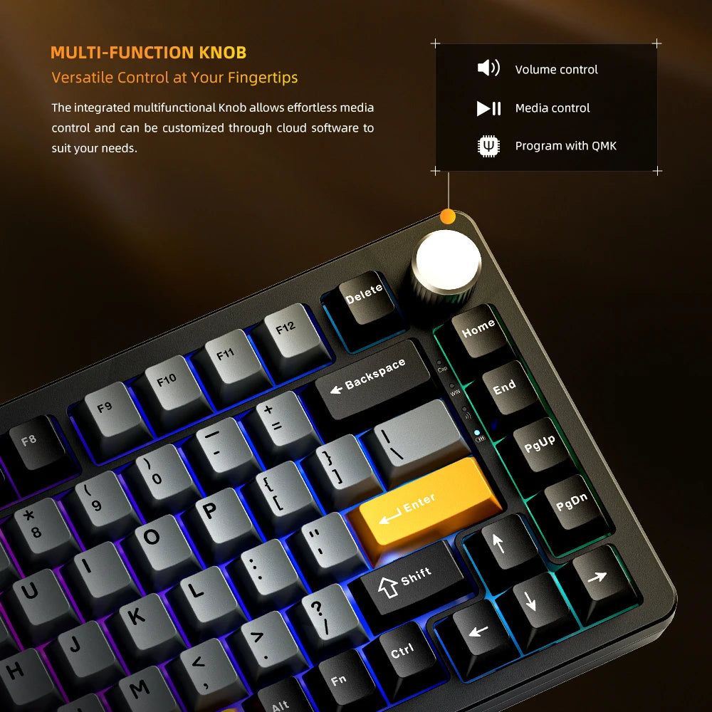 Tastiera meccanica Machenike K600-B82W Tri-Mode con montaggio Gasket, layout ANSI 75%, retroilluminazione RGB, tastiera gaming wireless
