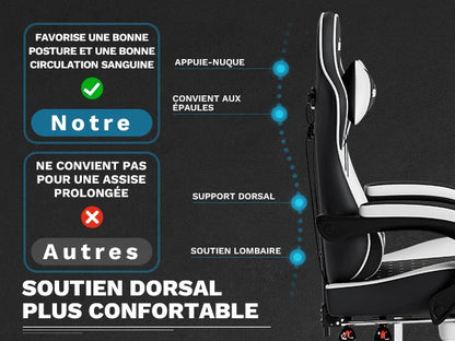 SUKIDA Ergonomic Gaming Chair with Footrest, Lumbar Support Computer Chair, Comfortable Office Chair with Adjustable Reclining Backrest