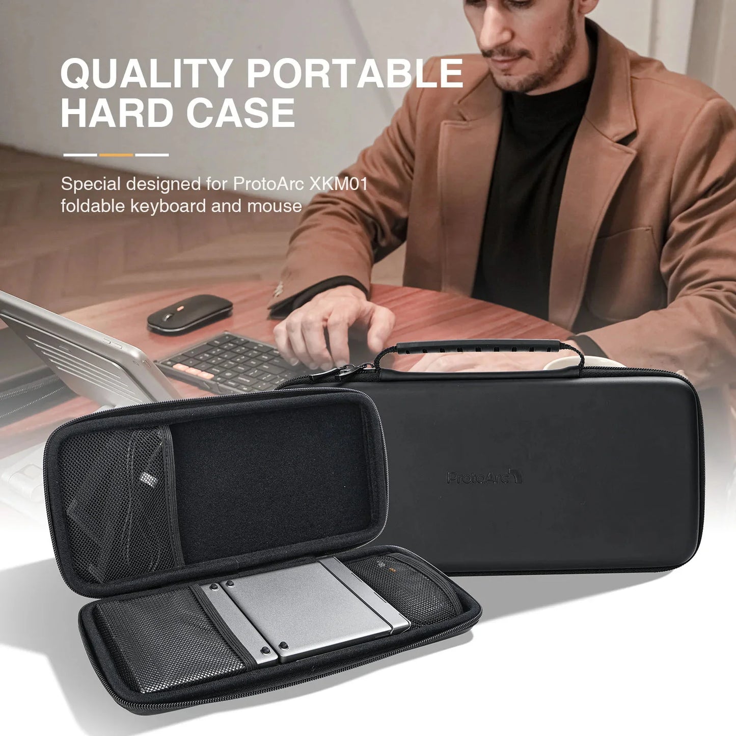 ProtoArc Foldable Keyboard and Mouse, XKM01 Combo for Business Travel 2.4G+Dual Bluetooth Portable  for Laptop iPads Tablets