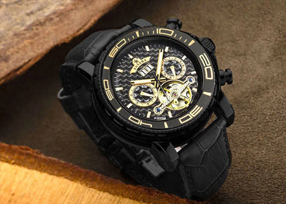 BOYZHE Brand Luxury Tourbillon Mechanical Watch Men Sports Leather Strap Waterproof Classic Date Week Automatic Sapphire Watches