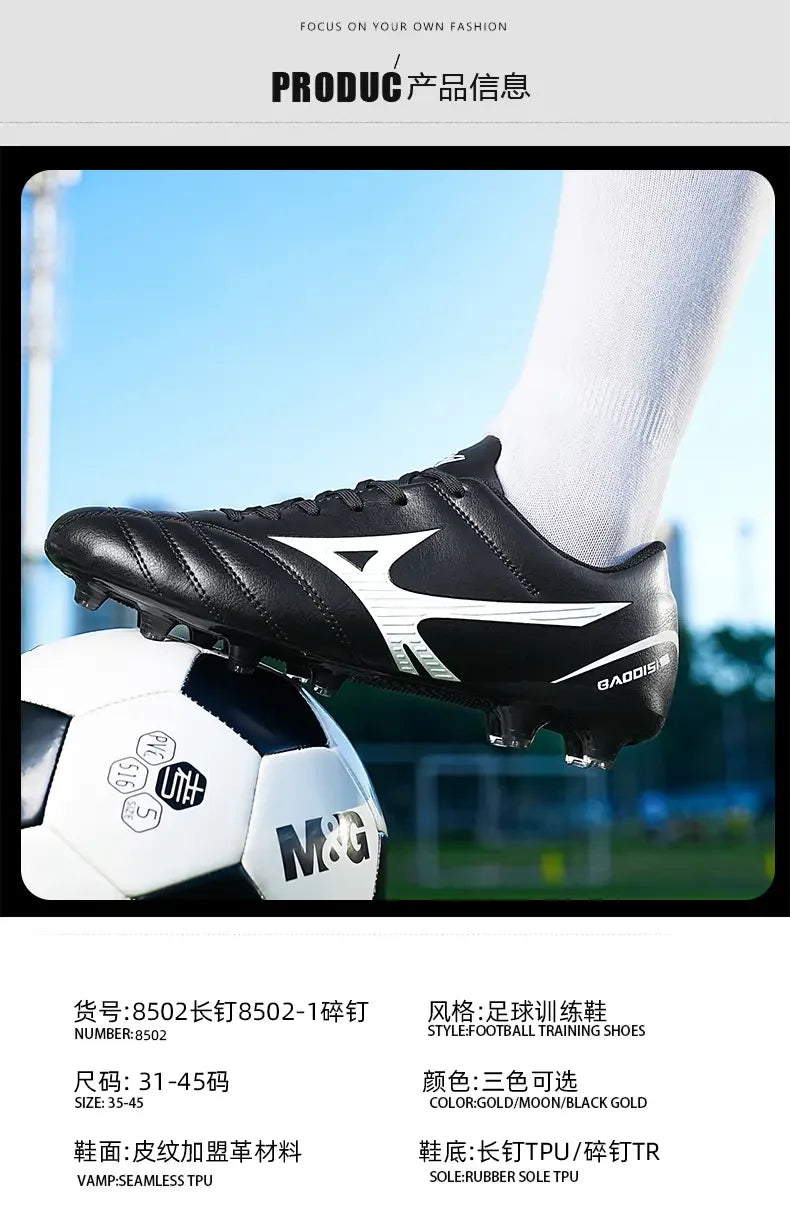 New Arrival Main Push Soccer Cleats with Long Broken Studs, Outdoor Sports Football Shoes