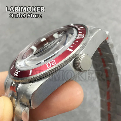 LARIMOKER NH35 39mm Automatic Men's Watch Domed Sapphire Glass 100m Diving Vintage Wine Red Insert Dial Super Luminous Watch